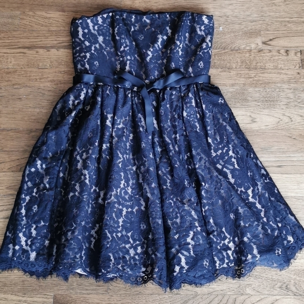 𝅺Robert Rodriguez Black Lace Strapless Dress 6